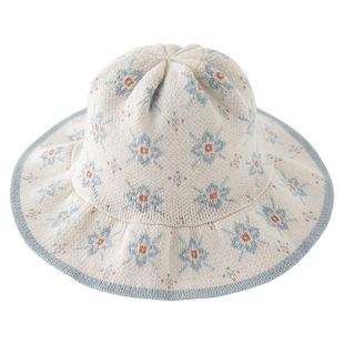 乖奇熊女宝宝渔夫帽纯棉针织秋冬季可爱公主帽婴幼儿外出游玩帽子