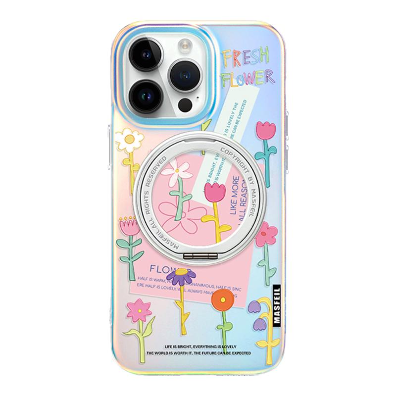 MASFEIL × 花开来信适用苹果17Promax手机壳新款Lo5磁吸带支架iPhone16Pro保护套14支点15文艺高级女13pm
