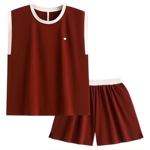 悦内带胸垫bra睡衣女夏季夏天夏款纯棉无袖背心短裤家居服防侧漏