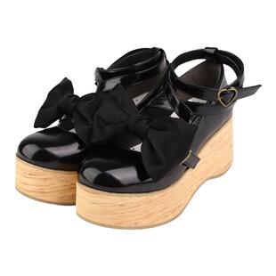 现货丨松糕泡泡丨lolita鞋厚底鞋超大蝴蝶结尖圆头木底鞋