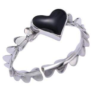 韩版黑色爱心鳞片戒指女复古时尚创意开口拼接指环食指戒潮