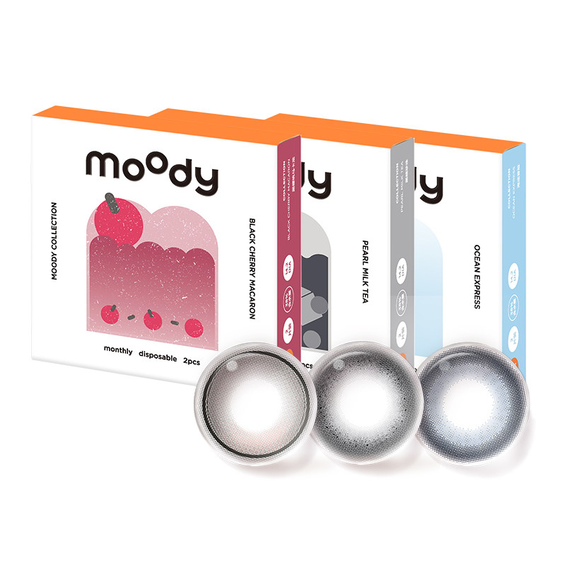 moody精选月抛2片美瞳冷泡乌龙茶麦麦黑茶自然通勤彩色隐形眼镜