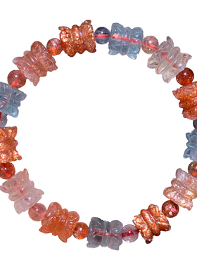 天然阿鲁沙长石并蒂莲随形手链女