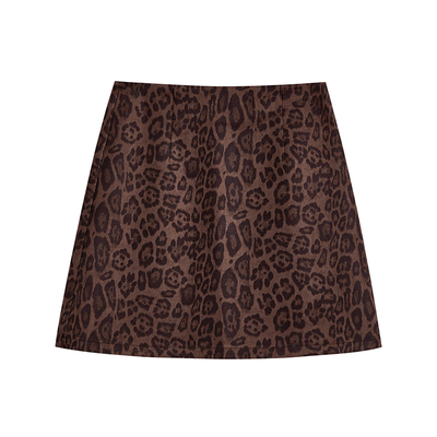 复古豹纹a字半身裙女秋冬大码胖m防走光梨形遮胯遮肉显瘦包臀短裙