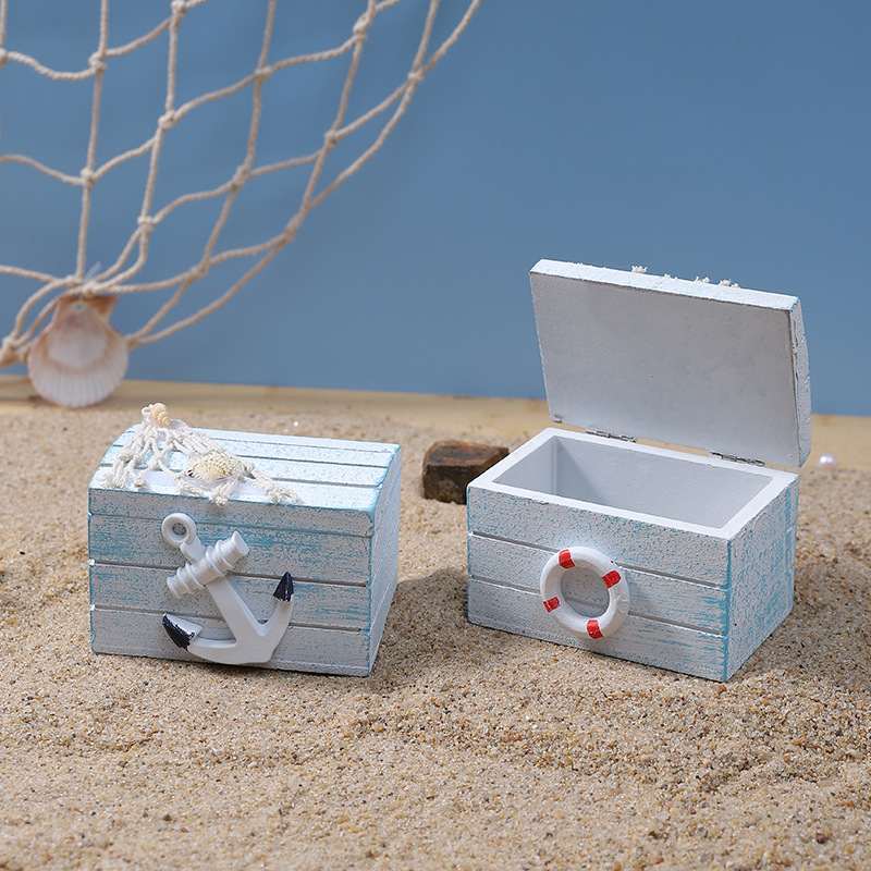 地中海创意木质小宝箱海洋宝箱风迷你桌面道具首饰盒装饰海洋主题