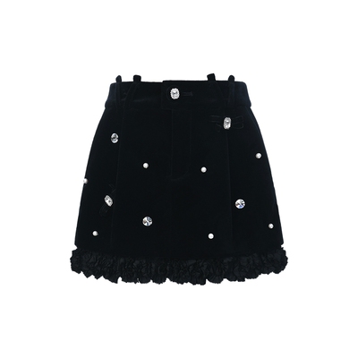 【吴宣仪同款】lefame拉飞姆2026春季蝴蝶结装饰丝绒短裙半身裙女