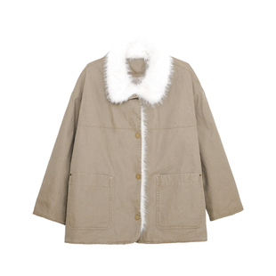 荒荒家做旧毛绒茸大外套2025冬季新款韩版加厚夹棉立领时尚夹克女