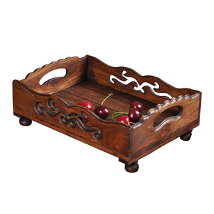 泰国工艺品 木雕镂空果盘 东南亚工艺品客厅茶几摆件 木质果盘