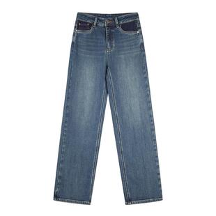 ELLE法式复古通勤水洗加绒牛仔裤女2025冬季新款通勤直筒长裤子