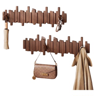 黑胡桃色实木挂衣钩进门入户墙上免打孔衣帽架玄关卧室钢琴键挂钩