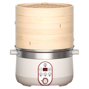 多功能防干烧竹蒸笼电蒸锅多层大容量家用竹香电蒸笼电炖锅电热锅