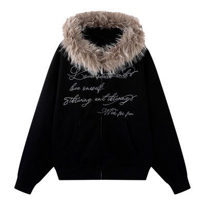 BJHG复古毛毛加绒卫衣外套女秋冬