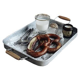 KL北欧餐厅长方形铁艺早餐双耳面包点心大收纳托盘餐茶盘复古简约