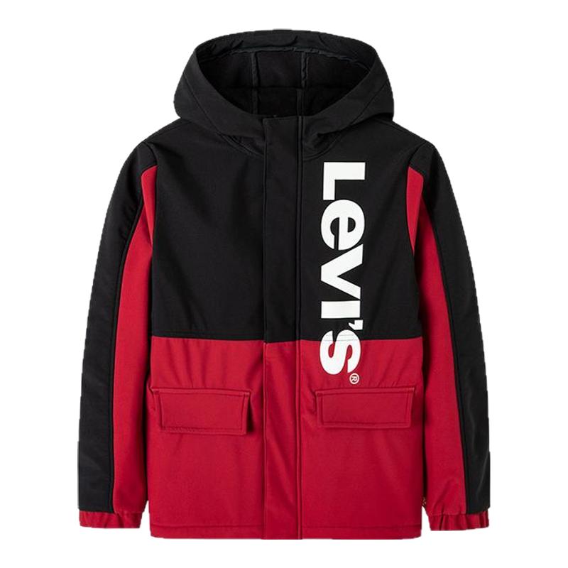 Levi's李维斯儿童拼色连帽外套时尚撞色男女童春秋抓绒防风衣童装