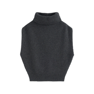 AZure法式复古优雅风高领针织毛衣修身显瘦叠穿堆堆领无袖羊毛衫