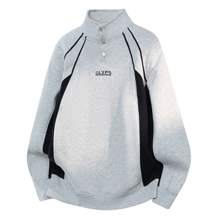 秋冬新款青少年学院风拼色卫衣加绒加厚保暖百搭男生套头打底衫