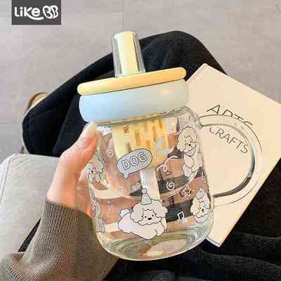 可爱水杯女生高颜值玻璃杯带把手吸管大容量办公室泡茶新款杯子夏
