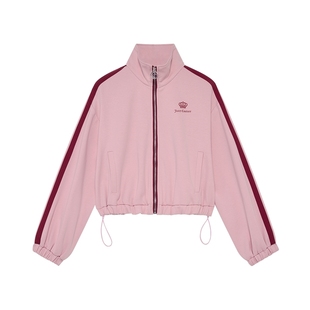 Juicy Couture橘滋外套女粉色撞色立领落肩袖运动风休闲短款上衣