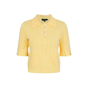 MARYLING玛俪琳2025春季新品鹅黄色上衣翻领短袖针织衫A1FBW01080