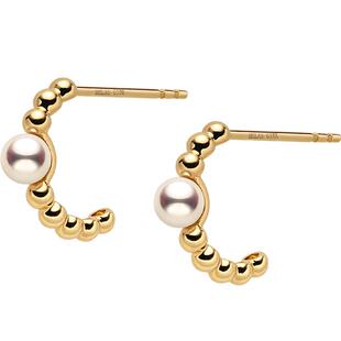 HELAS赫拉复古耳饰小金球珍珠耳环Akoya海水珍珠耳钉18K黄金耳环
