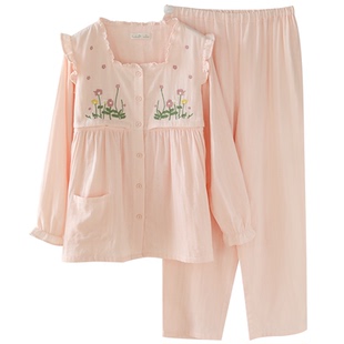 富朵春秋季月子服纯棉纱布孕妇睡衣产后喂奶衣产前孕期待产家居服