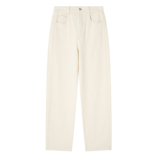 COVERINS米白色磨毛牛仔裤女直筒阔腿裤秋冬季CC34320170