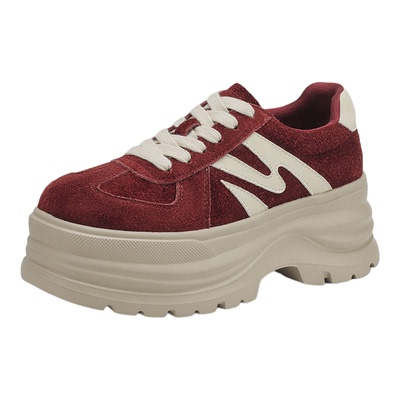 星期六真皮牛皮红色德训鞋女款