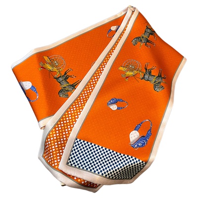 桑蚕丝橙色长条丝巾飘带细窄围巾