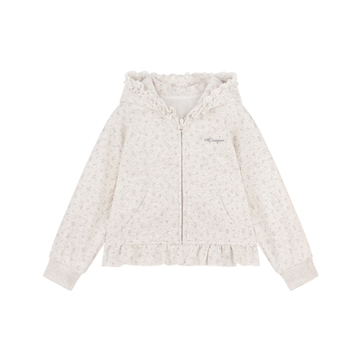 Amybaby女童上衣春季2026新款春日碎花连帽木耳边休闲百搭外套