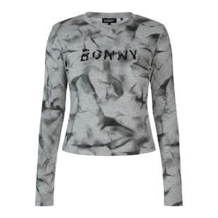 BW 复古印花长袖T恤打底衫女修身显瘦都市栗人舒适极简主义穿搭