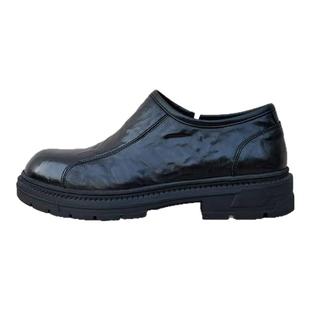 意大利手工皮鞋男真皮一脚蹬圆头英伦百搭小牛皮休闲男鞋厚底缝线