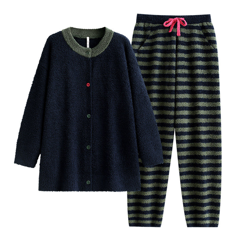 悦内半边绒情侣睡衣女秋冬款冬季珊瑚绒加绒加厚保暖家居服男冬天