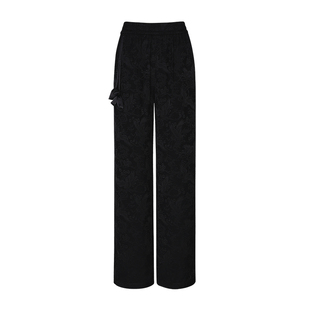 Bettychow 精致国风 凤舞祥云 福袋荷包缎面直筒裤黑米白贵气长裤