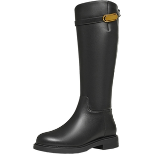 吴宣仪天美意千金靴复古厚底骑士靴加绒长靴女鞋子新款时装靴皮靴