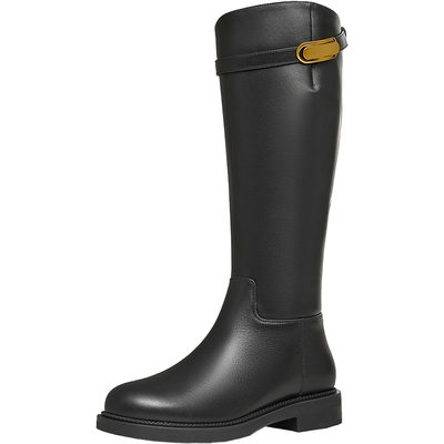 吴宣仪天美意千金靴复古厚底骑士靴加绒长靴女鞋子新款时装靴皮靴