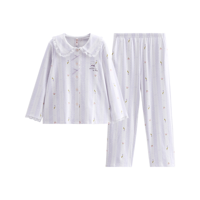 芬腾女士睡衣纯棉卡通开衫家居服