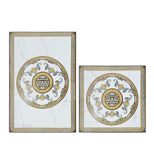 五福临门好寓意新中式入户玄关门厅拼花地砖镀金蓝色拼图瓷砖福字