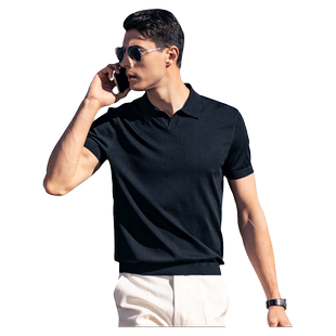 MrBu布先生纯羊毛短袖薄款针织衫男秋季海鸥领t恤男上衣BT15318