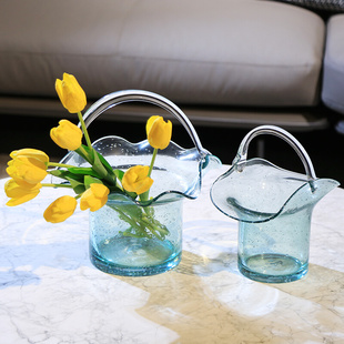 饰品摆设 玻璃手提篮鱼缸花瓶摆件气泡可水培花器样板间客厅餐桌装
