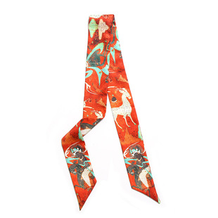 敦煌九色鹿窄条丝巾瑞鹤图缠绑包手柄斜纹丝带女衬衫配饰脖子飘带