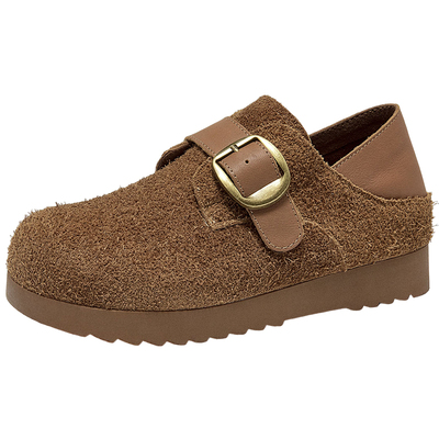 【商场同款】厚底勃肯鞋女全包加绒2025秋新款真皮软底内增高单鞋