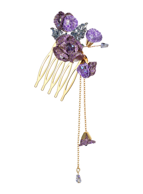 Cercoo/奢蔻莫奈·花园小径流苏花朵插梳古风刺绣花朵盘发梳头饰