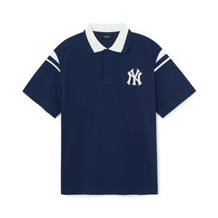 MLB官方 男女情侣休闲撞色条纹短袖潮流纯色T恤夏季新款PQV03