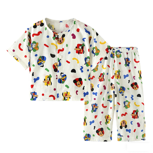 女童纯棉双层纱布睡衣儿童宝宝短袖A类家居服夏季薄款空调服套装