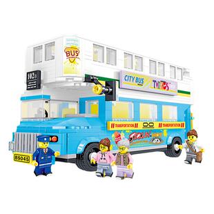 哲高积木男孩子女孩系列城市双层巴士公交车汽车儿童益智礼物