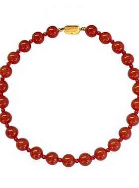 不掉色高级天然红玛瑙串珠项链