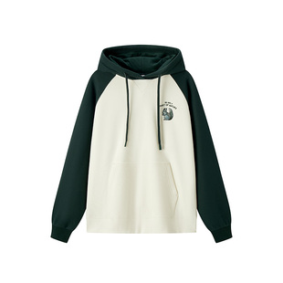 森马中国国家地理系列卫衣女冬季拼接插肩袖加绒连帽宽松休闲上衣