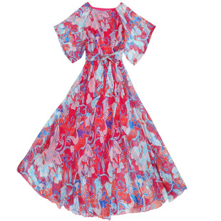 夏季新款度假连衣裙雪纺碎花胖mm大码宽松显瘦沙滩长裙海边超仙CC