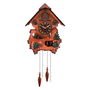 布谷鸟客厅创意个性时钟家用实木报时挂钟儿童房复古装饰石英钟表