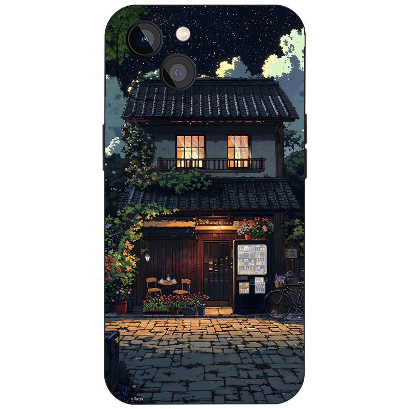 宁静繁星夜空日式小屋艺术插画手机壳适用苹果17液态硅胶16小众个性15磨砂磁吸iPhone18ProMax全包防摔保护套
